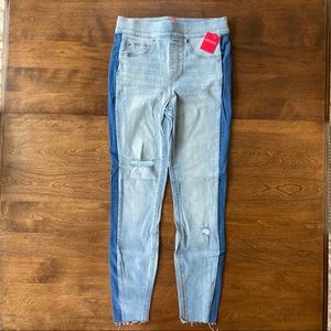 Spanx Side Striped Distressed Skinny Jean Size Medium Blue Wash Denim HTF NWT